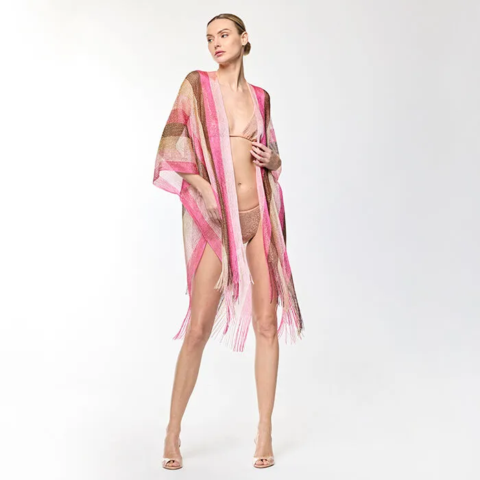 Poncho multicolor fucsia allacciato