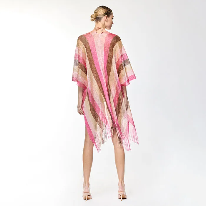 Poncho multicolor fucsia allacciato