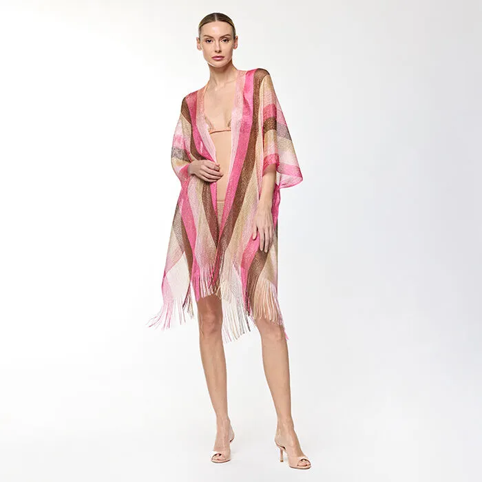 Poncho multicolor fucsia allacciato