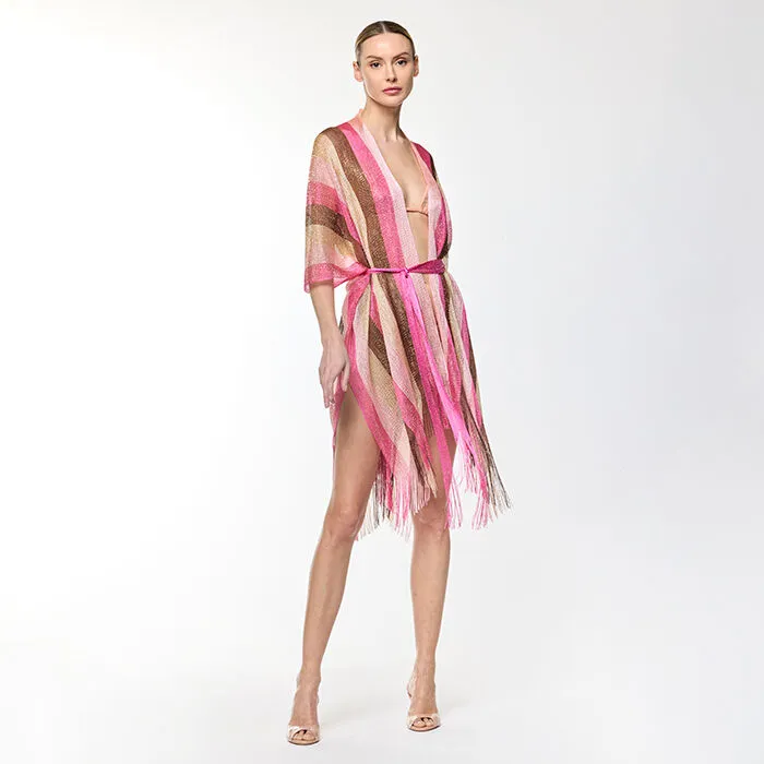 Poncho multicolor fucsia allacciato