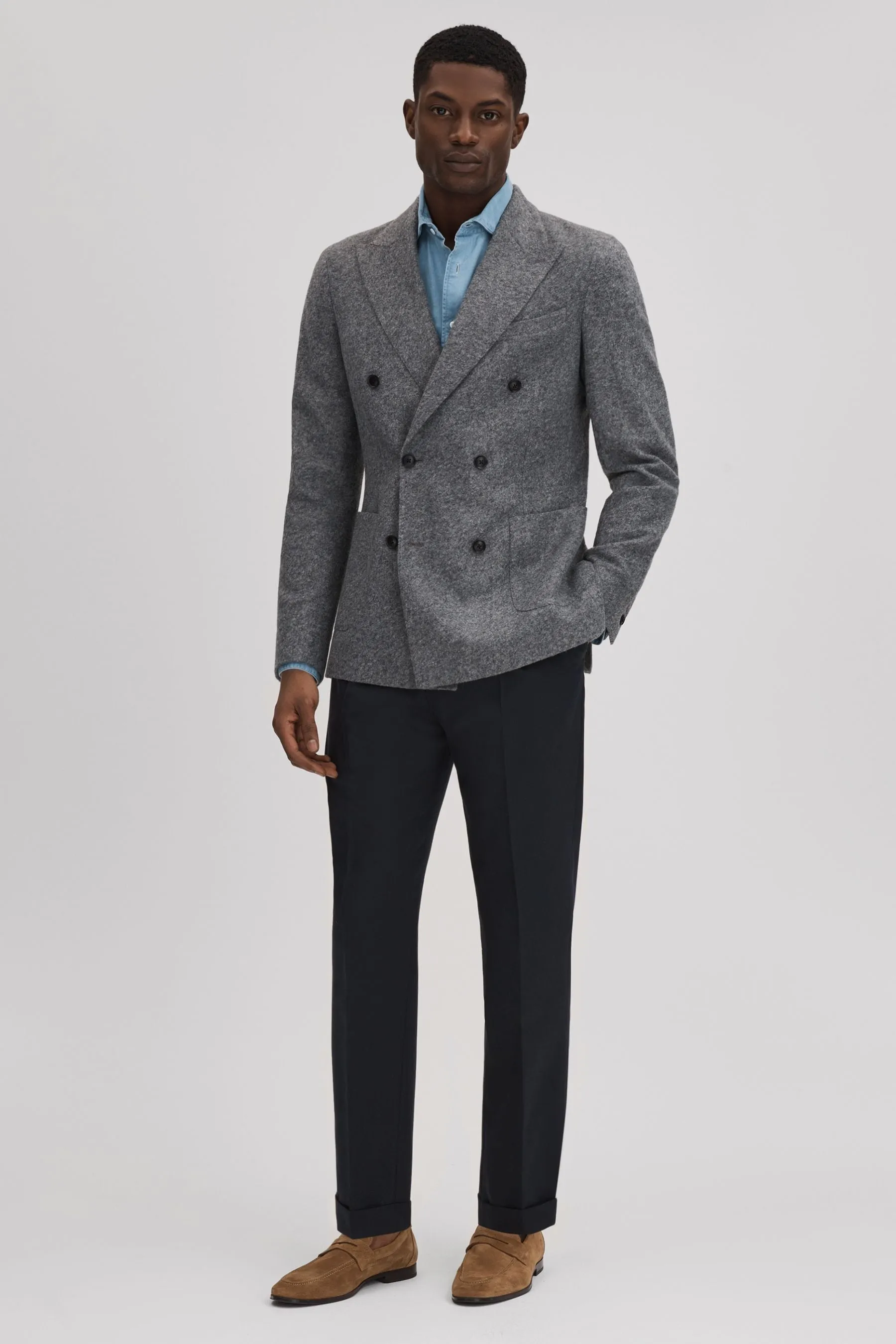 Reiss - San Valentino Vestibilità attillata / Slim Blend Pantaloni in lana con risvolti    