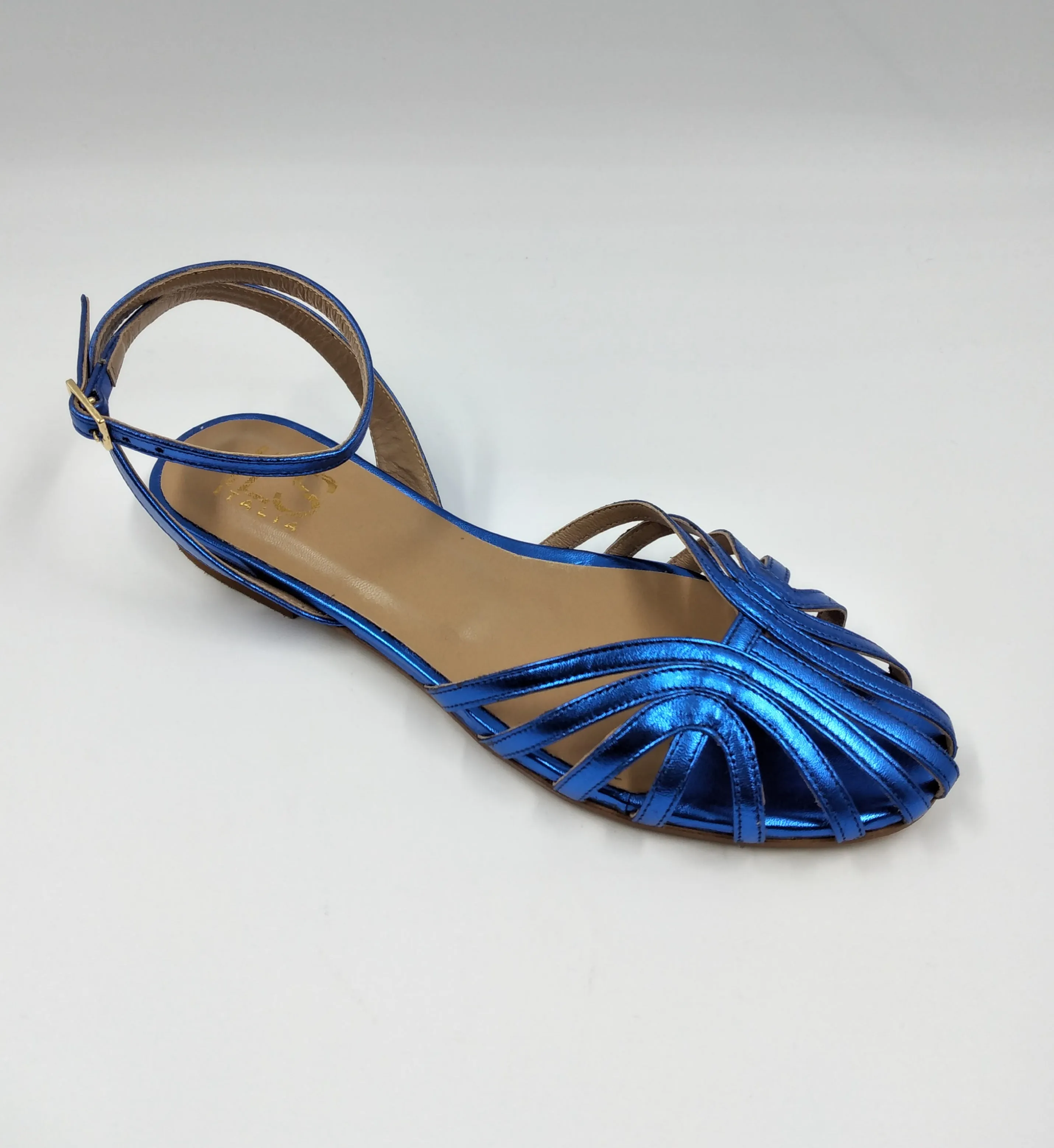 SANDALI FLAT LAMINATO BLU