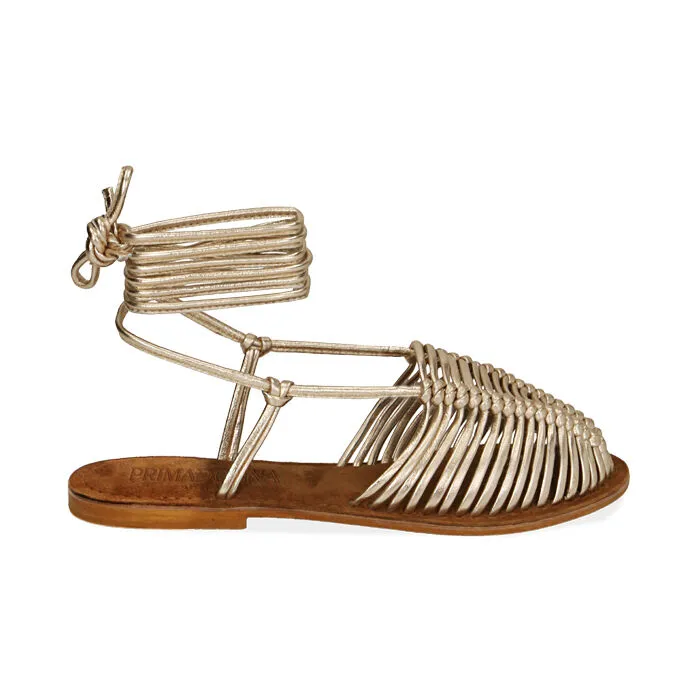 Sandali lace-up oro in pelle