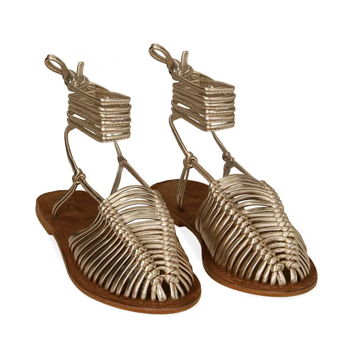 Sandali lace-up oro in pelle