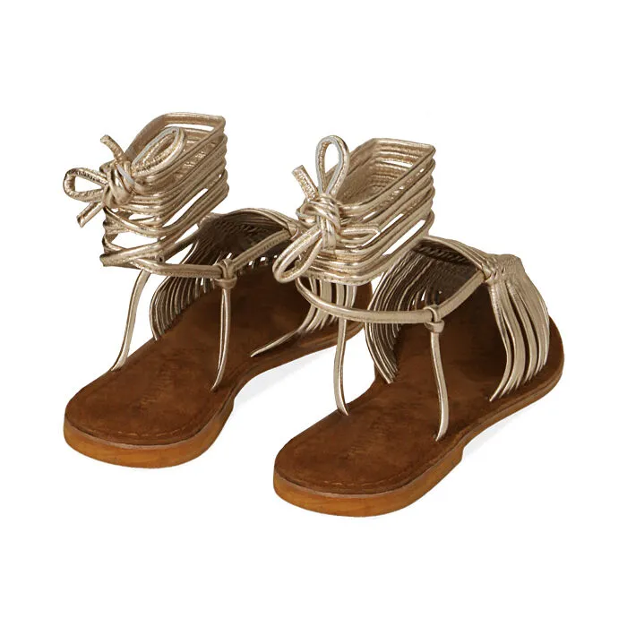 Sandali lace-up oro in pelle