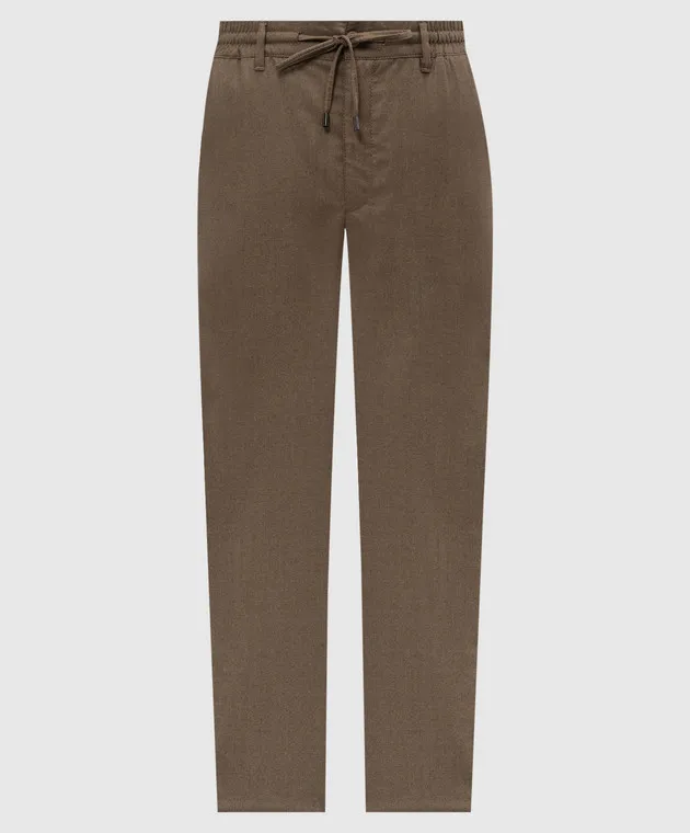 Stefano Ricci Pantaloni in lana marrone con logo M8T43B0010T9881
