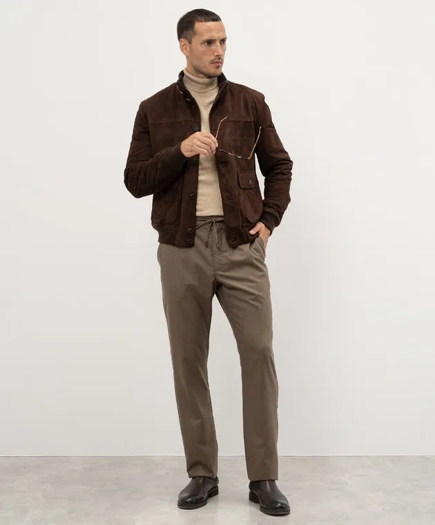 Stefano Ricci Pantaloni in lana marrone con logo M8T43B0010T9881