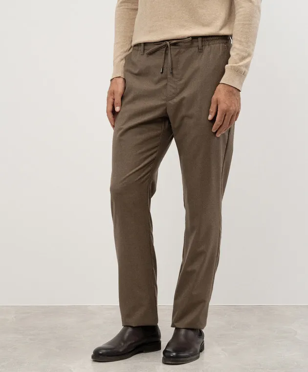 Stefano Ricci Pantaloni in lana marrone con logo M8T43B0010T9881