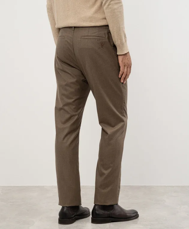 Stefano Ricci Pantaloni in lana marrone con logo M8T43B0010T9881