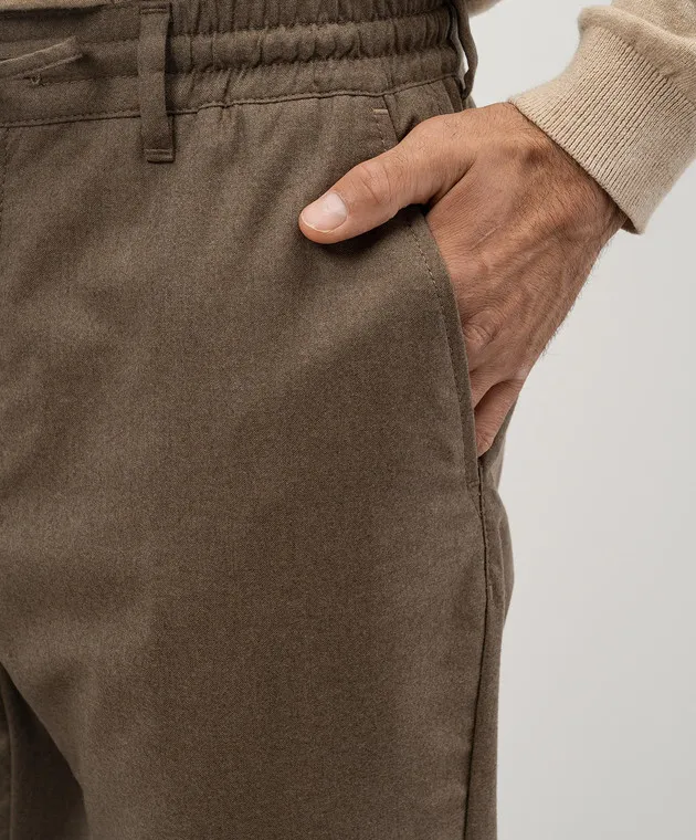 Stefano Ricci Pantaloni in lana marrone con logo M8T43B0010T9881