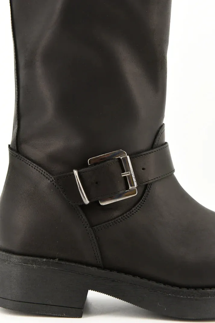 Stelio Malori 1300 stivale biker mid tronchetto in pelle nero