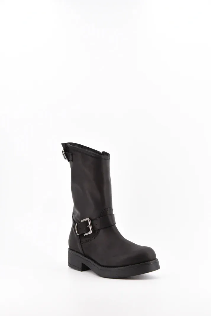 Stelio Malori 1300 stivale biker mid tronchetto in pelle nero