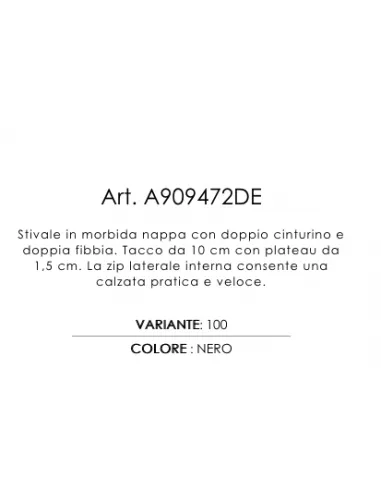 Stivale Nero Giardini A909472DE cerniera tacco fine