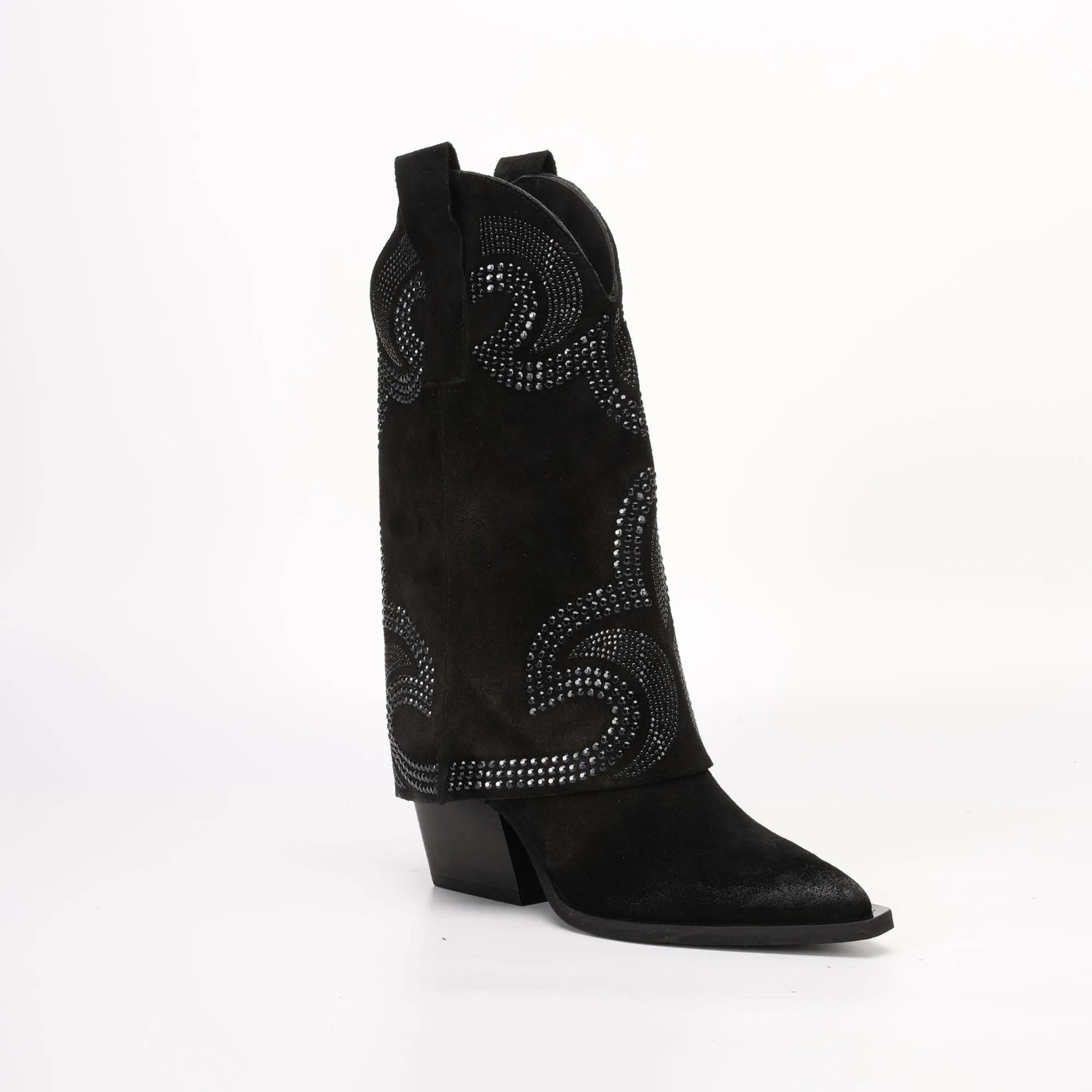 Stivale Texano Alto in Camoscio Tessia Nero