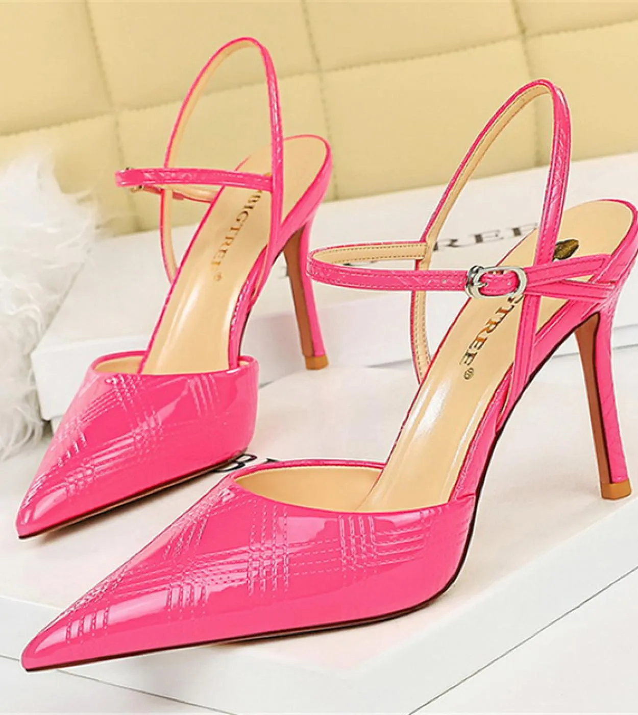 Taglia 34 40 Donna Tacchi alti 9,5 cm Sandali pesca fetish Gladiatore Summer Nightclub Party Sandali argento verde Cinturino all