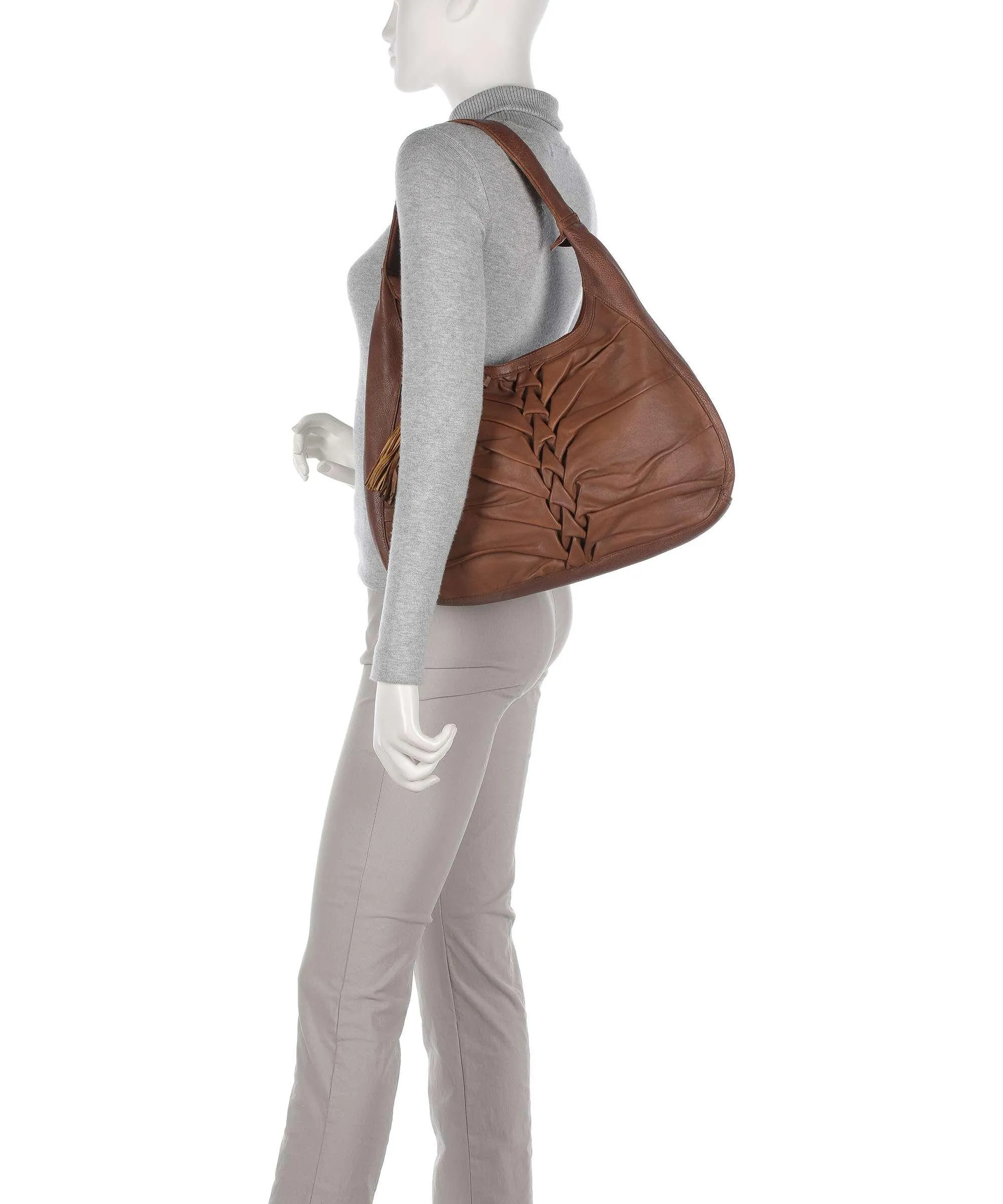  Taschendieb Wien Fischerstiege 1 Borsa hobo pelle di vacchetta grana marrone  