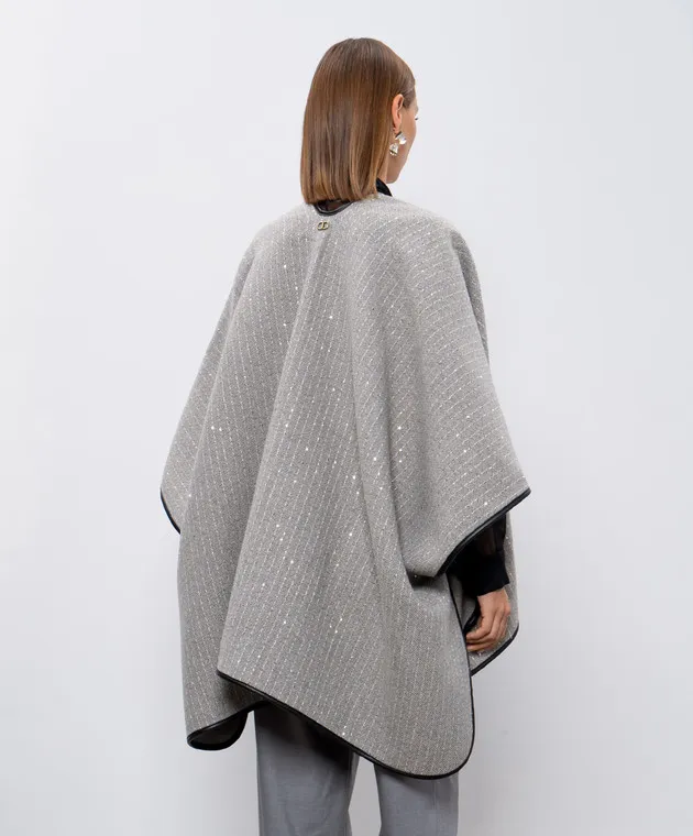 Twinset Poncho in lana grigia con paillettes 242TA4470