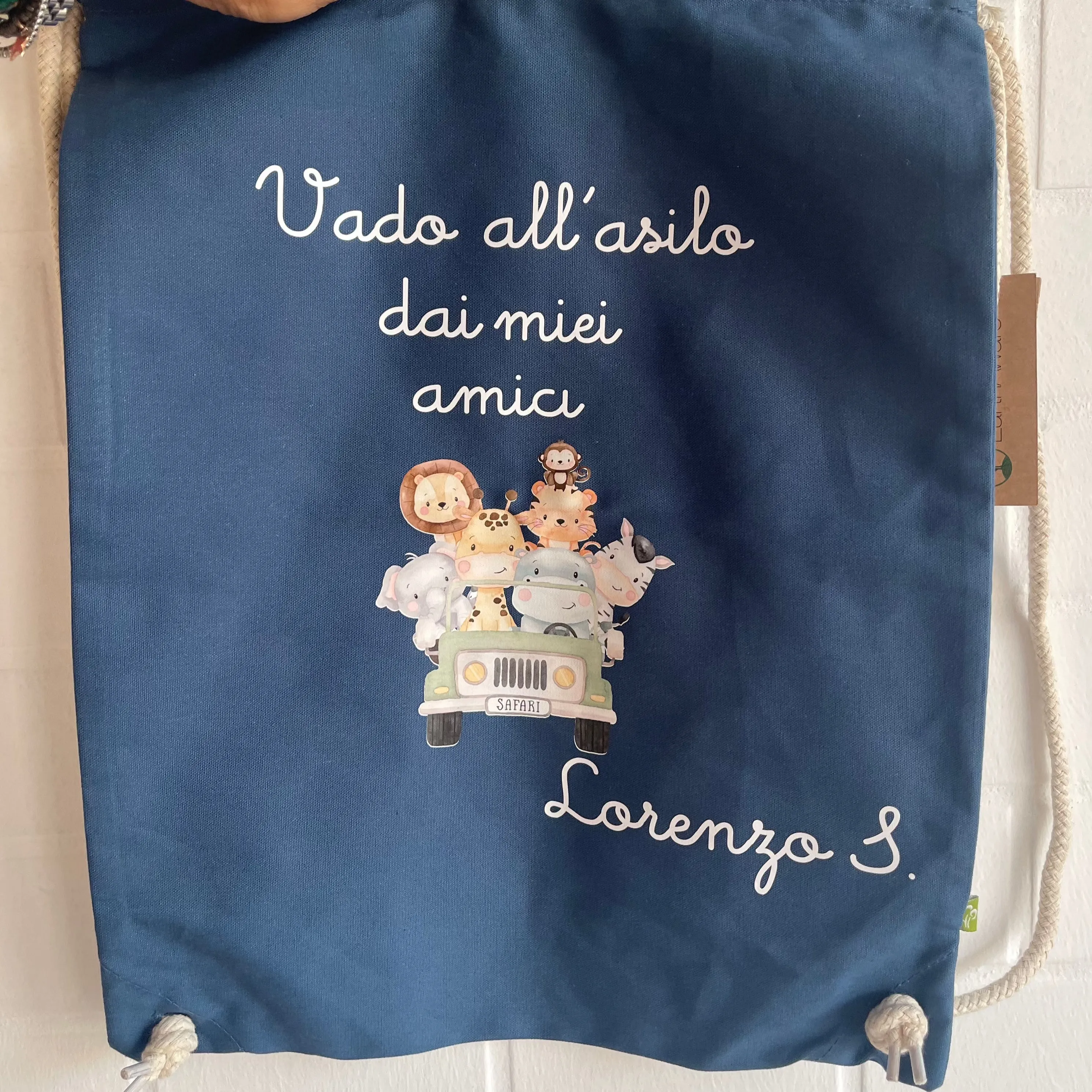 Zaino in cotone pesante Safari Vado All'asilo dai miei amici