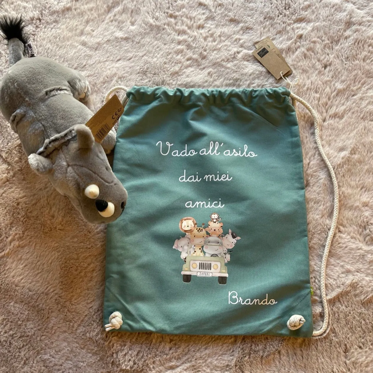 Zaino in cotone pesante Safari Vado All'asilo dai miei amici