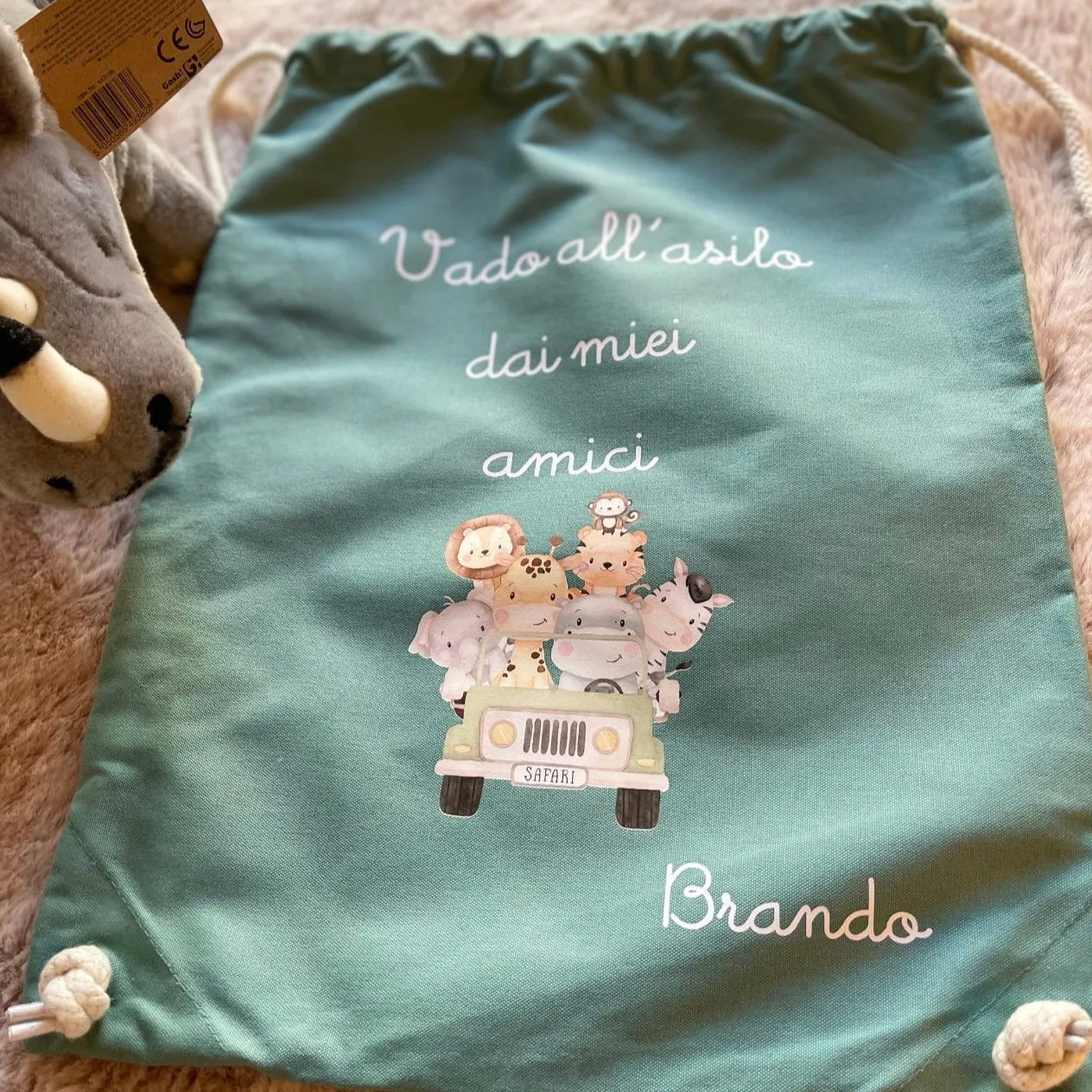 Zaino in cotone pesante Safari Vado All'asilo dai miei amici
